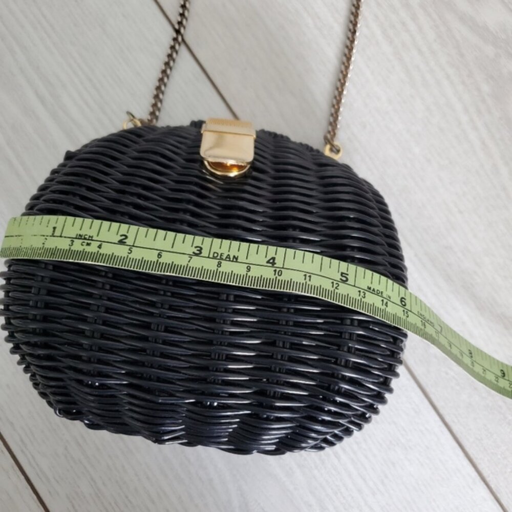 Vintage Straw Structured Mermaid Black Boho Crossbody Mini Bag Purse - Picture 5 of 7